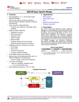 BQ33100 Super Capacitor Manager Datasheet (Rev. C)