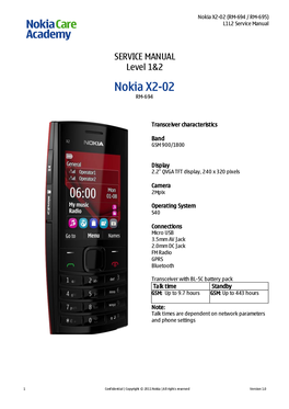 Nokia X2-02 RM-694 Service Manual Level 1&2