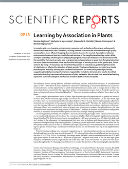 Learning by Association in Plants Monica Gagliano1, Vladyslav V
