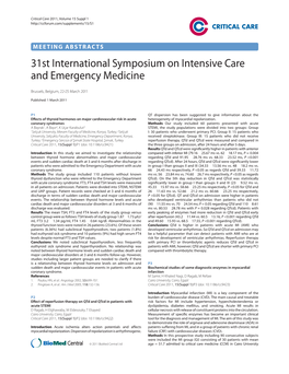 31St International Symposium on Intensive Care and Emergency Medicine