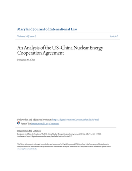 An Analysis of the U.S.-China Nuclear Energy Cooperation Agreement Benjamin M