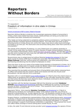 Reporters Without Borders Information-In-Dire-07-03-2014,45960.Html