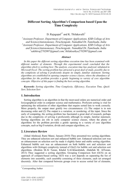 Different Sorting Algorithm's Comparison Based Upon the Time