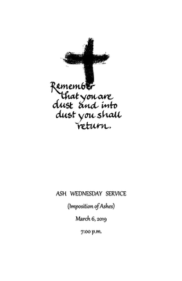 Ash Wednesday Service March 6