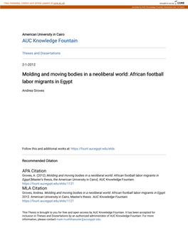 Molding and Moving Bodies in a Neoliberal World: African Football Labor Migrants in Egypt