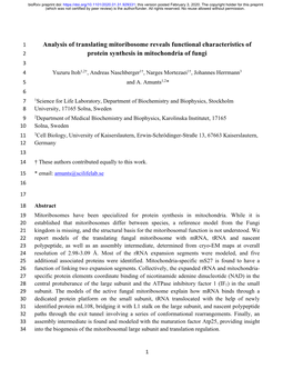 Analysis of Translating Mitoribosome Reveals Functional Characteristics Of