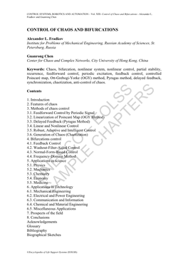 Control of Chaos and Bifurcations - Alexander L