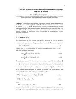 Axial and Pseudoscalar Current Correlators and Their Couplings to Η and Η' Mesons