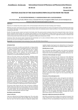 Protein Analysis of the Crab Haemolymph Collected from the Trash