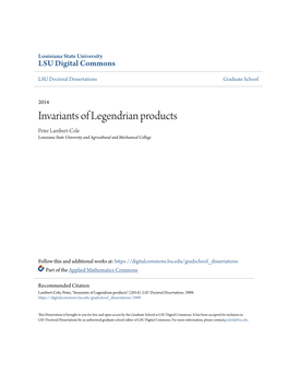 Invariants of Legendrian Products Peter Lambert-Cole Louisiana State University and Agricultural and Mechanical College