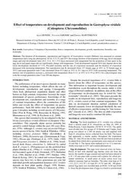 Effect of Temperature on Development and Reproduction in Gastrophysa