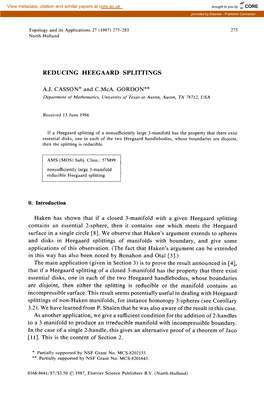 REDUCING HEEGAARD SPLI-ITINGS 0. Introduction