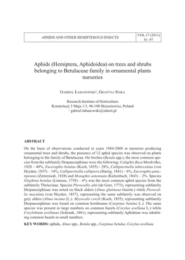 Aphids (Hemiptera, Aphidoidea) on Trees and Shrubs Belonging to Betulaceae Family in Ornamental Plants Nurseries