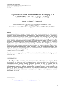 A Systematic Review on Mobile Instant Messaging As a Collaborative Tool for Language Learning