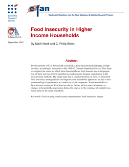 Prevalence of Food Insecurity and Hunger, by Income, Average 1995-97