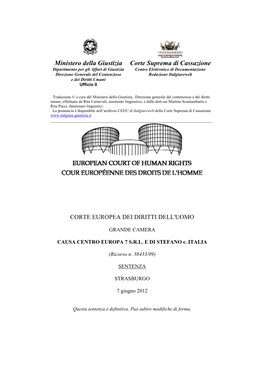 Ministero Della Giustizia Corte Suprema Di Cassazione