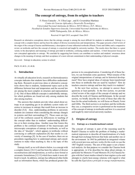 The Concept of Entropy, from Its Origins to Teachers