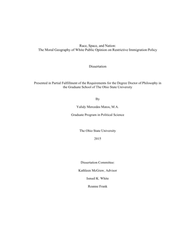 The Moral Geography of White Public Opinion on Restrictive Immigration Policy Dissertation