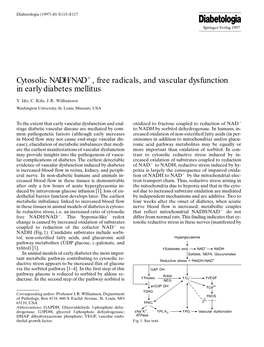 Cytosolic NADH/NAD+ , Free Radicals, and Vascular Dysfunction in Early