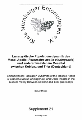 Parnassius Apollo Vinningensis) Und Anderer Insekten Im Moseltal Zwischen Koblenz Und Trier (Deutschland