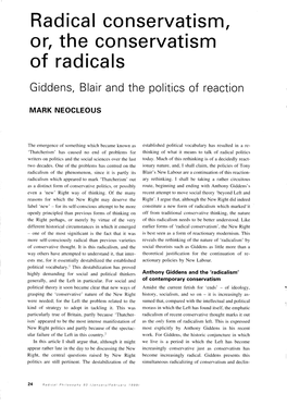 Radical Conservatism, Or, the Conservatism of Radicals