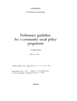 Prelirninary Guidelines for a Community Social Policy Programme
