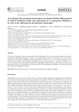 An Evaluation of the Nomina for Death Adders (Acanthophis Daudin, 1803) Proposed by Wells & Wellington (1985), and Confirmation of A