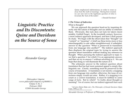 Linguistic Practice and Its Discontents: Quine and Davidson