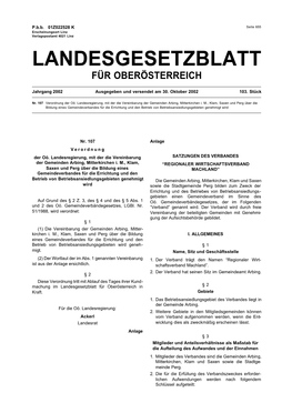 Landesgesetzblatt Für Oberösterreich