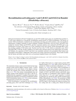 Recombination-Activating Gene 1 and 2 (RAG1 and RAG2) in Flounder (Paralichthys Olivaceus)