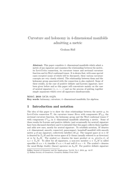 Curvature and Holonomy in 4-Dimensional Manifolds Admitting a Metric