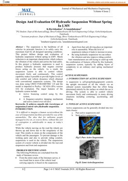 Design and Evaluation of Hydraulic Suspension Without Spring In