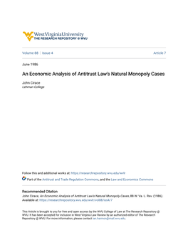 An Economic Analysis of Antitrust Law's Natural Monopoly Cases