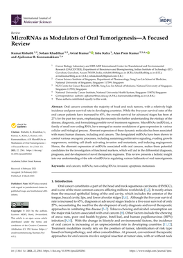 Micrornas As Modulators of Oral Tumorigenesis—A Focused Review