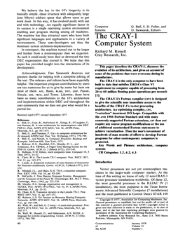 The CRAY- 1 Computer System