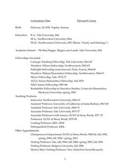 Curriculum Vitae Edward S. Casey Birth