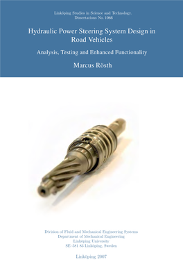 Hydraulic Power Steering System Design in Road-Analysis, Testing