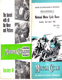 National Motor Cycle Races with All Sunday, 2Nd April, 1961 4 the News FIRST RACE and Pictures 1 P.M