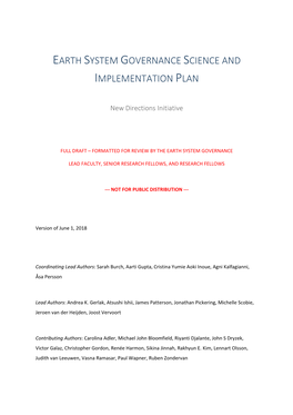 Earth System Governance Science and Implementation Plan