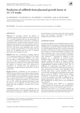 Prediction of Stillbirth from Placental Growth Factor at 11--13 Weeks