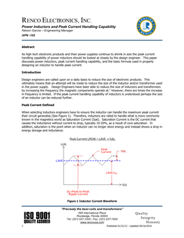 Power Inductors and Peak Current Handling Capability Nelson Garcia – Engineering Manager