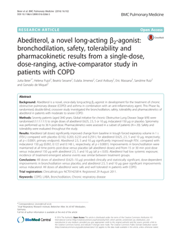 Abediterol, a Novel Long-Acting Β2-Agonist: Bronchodilation, Safety