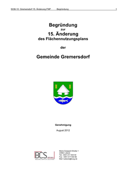 Begründung 15. Änderung Gemeinde Gremersdorf