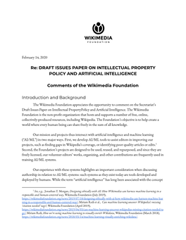 Re: DRAFT ISSUES PAPER on INTELLECTUAL PROPERTY POLICY and ARTIFICIAL INTELLIGENCE Comments of the Wikimedia