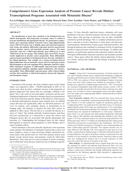 Comprehensive Gene Expression Analysis of Prostate Cancer Reveals Distinct Transcriptional Programs Associated with Metastatic Disease1