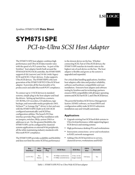 SYM8751SPE PCI-To-Ultra SCSI Host Adapter