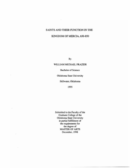 Saints and Their Function in the Kingdom of Mercia, 650-850