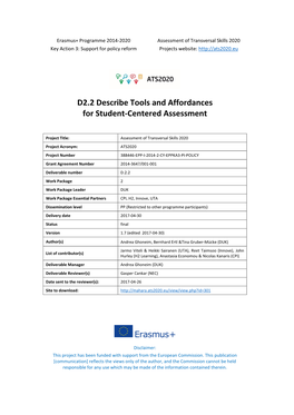 D2.2 Describe Tools and Affordances for Student-Centered Assessment