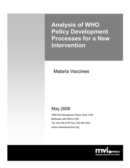 Analysis of WHO Policy Development Processes for a New Intervention