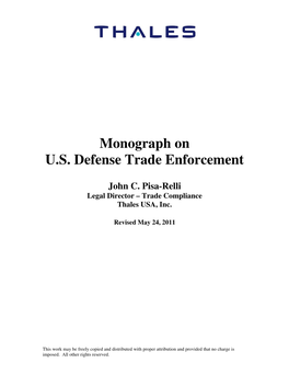 Monograph on U.S. Defense Trade Enforcement